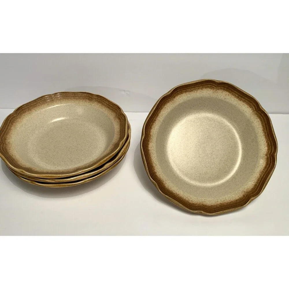 VTG Mikasa Whole Wheat E8000 Soup Bowls Ceramic EUC Pottery Stoneware Set Of 4